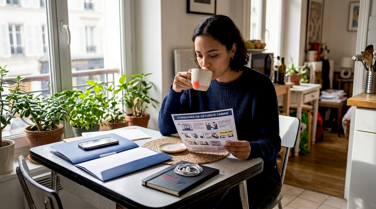 Aspirant PNC, je révise mes cours sur un coin de la table de la cuisine.