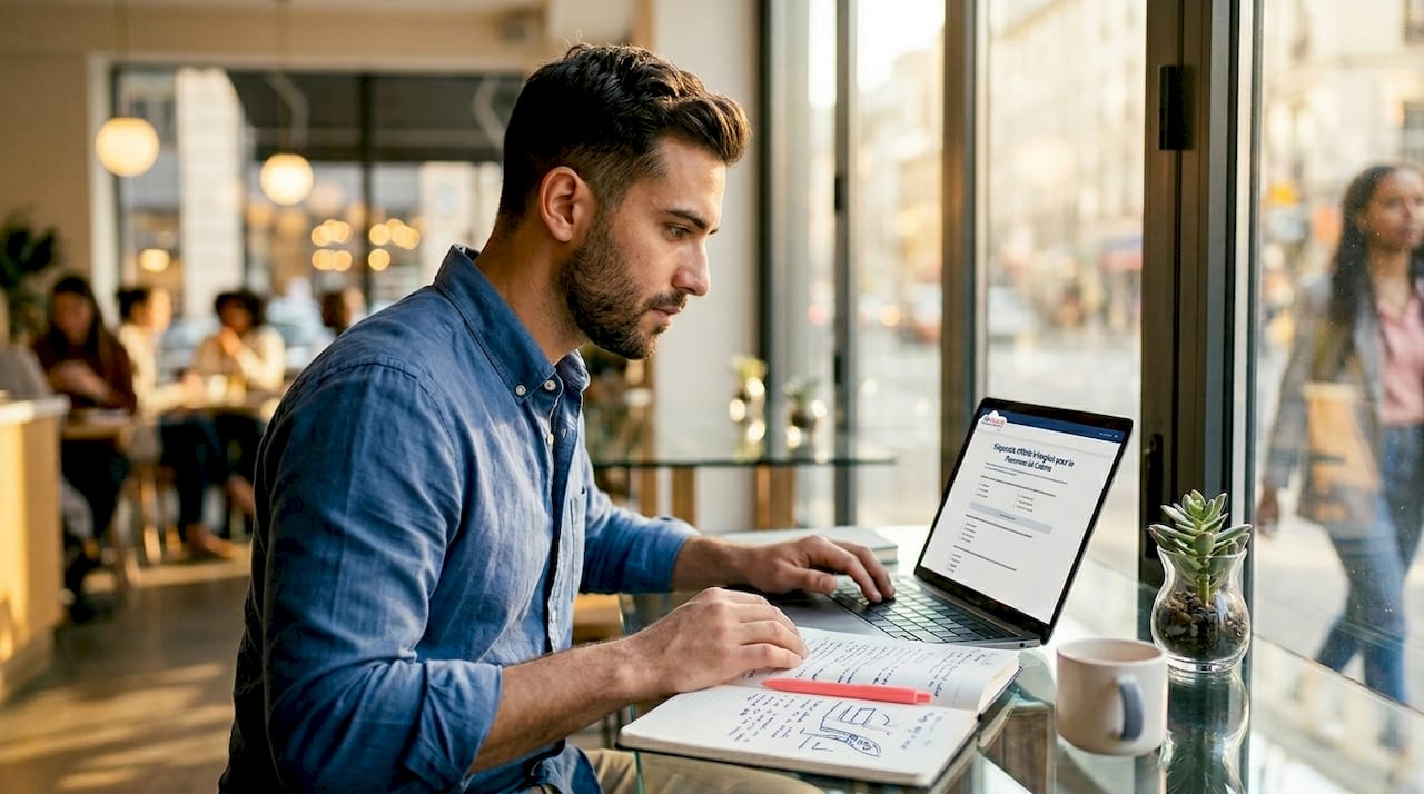 Un candidat PNC révise son anglais à son bureau en vue du test